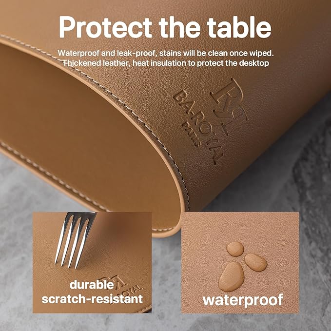 Faux Leather Placemats Set of 8 Vinyl Washable Wipeable Table Mats for Kitchen Dining Table Heat Resistant Waterproof Indoor/Outdoor Placemats Non-Slip Easy Clean Place Mats (British Khaki)