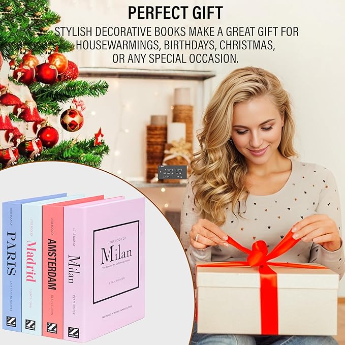Pastel Medium | 4 PCS Faux Decorative Books for Home Decor | Not Real Books (Cardboard Boxes) | Coffee Table, Shelf Styling & Modern Aesthetic Accent Pieces for Living Room, Office
