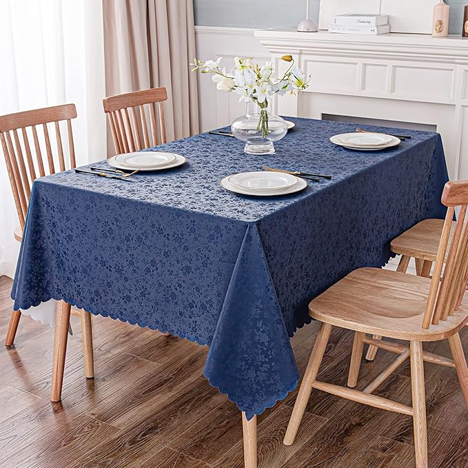 Smiry Rectangle Table Cloth, Waterproof Heavy Duty Vinyl Tablecloths, Wipeable Washable Table Cover for Kitchen and Dining Room (Navy Blue, 60" X 120")