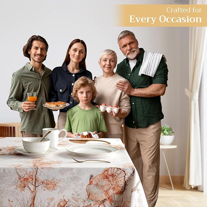 Maison d' Hermine Table Cloth Rectangle Table 100% Cotton 70 x 108 Inches Fall Tablecloth Reusable Everyday Use for Thanksgiving Christmas Decorations Dining Farmhouse Party (Giving Thanks)
