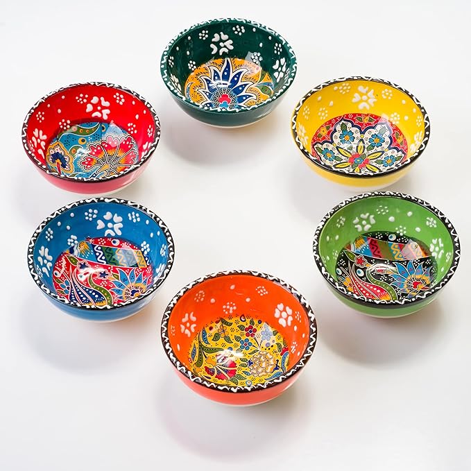 BCS Ceramic Pinch Bowls Set of 6, Small Bowls for Dipping - Cooking Prep & Charcuterie Board Bowls, Soy Sauce Dish, Handmade Multicolor Decorative Serving Dishes (3.2'' - 3 oz)
