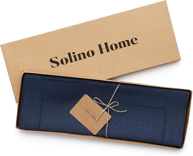 Solino Home Linen Placemats Set of 4 - Classic Hemstitch Navy Blue Placemats 14 x 19 Inch - 100% Pure Linen Table Mats for Winter, Easter