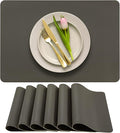 More Décor Faux Leather Placemats Set of 6 for Dining Table – Waterproof, Wipeable, Washable, Stain & Heat Resistant, Non-Slip Table Mats – 12 X 17 Inch, (Solid Dark Grey, 6)