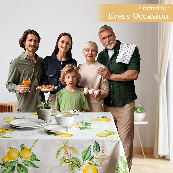 Maison d' Hermine Table Cloth Square Table 100% Cotton 54 x 54 Inches Tablecloth Reusable Decorative for Dining Room Farmhouse Home Valentines Day Decorations Spring Summer - Limoncello