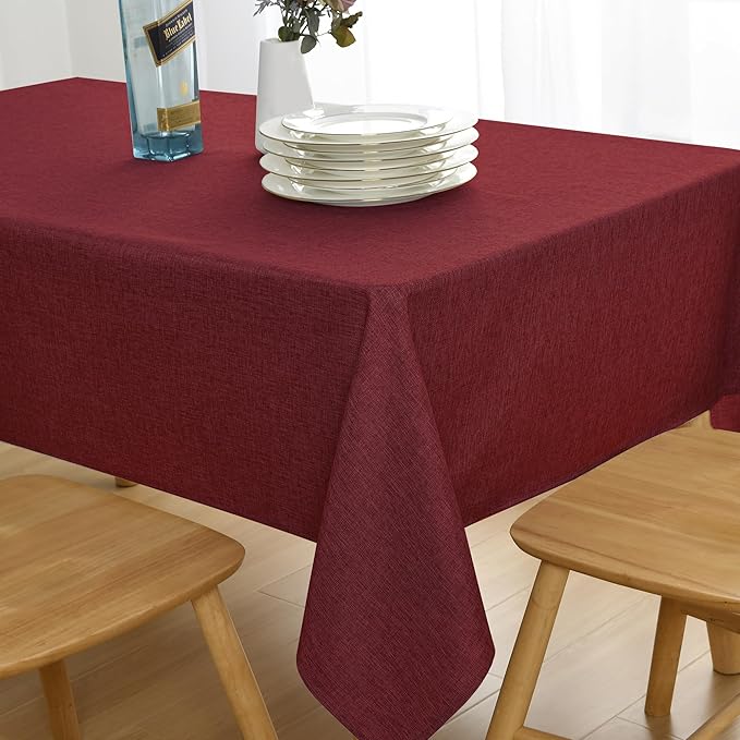 JIUZHEN Red Faux Linen Farmhouse Tablecloth Rectangular, Wrinkle Stain Resistant Table Cloth Rectangle Tablecloth Table Cover for Kitchen Dining, 54 x 108 Inch