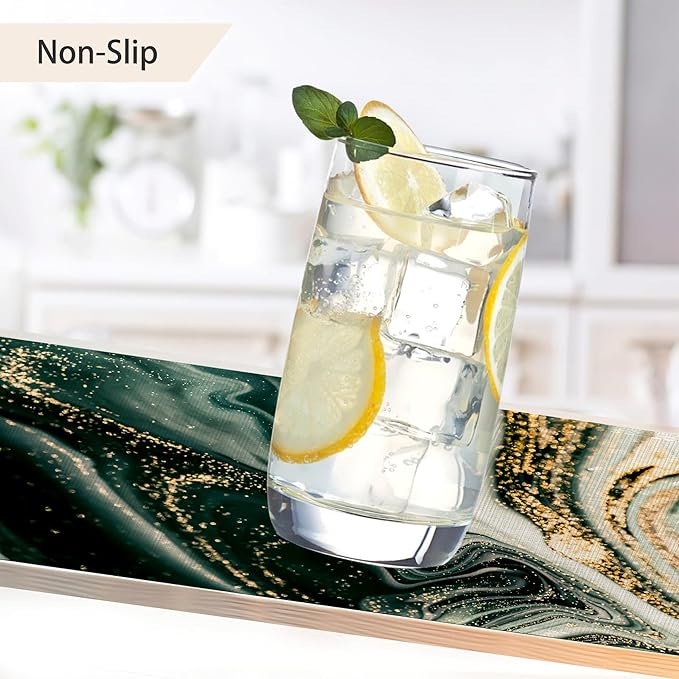 Placemats,Green Gold Flowing Marble Placemats 12x18 Inch Waterproof Non-Slip Washable Table Mats for Kitchen Dining Party Table Decor,Set of 6