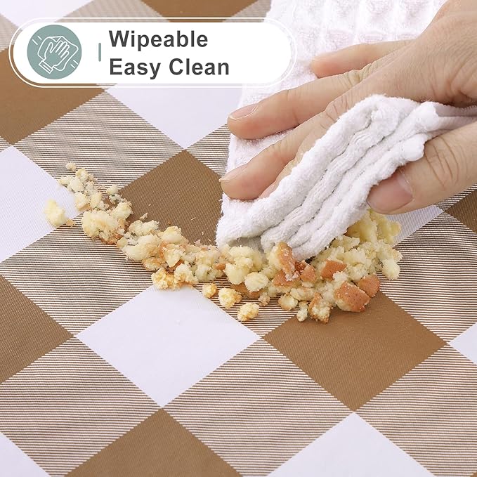 misaya Rectangle Waterproof Vinyl Table Cloth, Buffalo Flannel Backed Tablecloth, Wipeable Plastic Table Cover for Dinner, Kitchen, Outdoor (54" x 78", Brown and White)