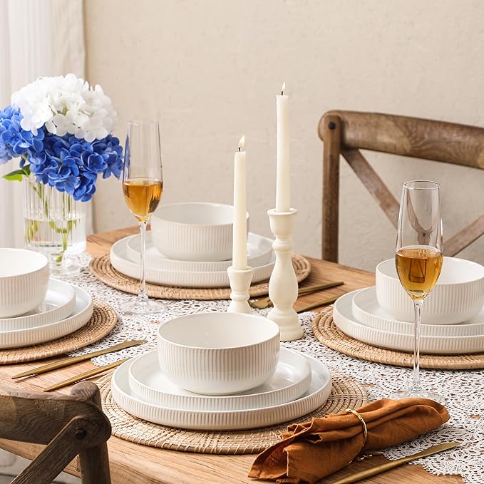 Dinnerware Sets, 12 Pieces Stoneware Plates and Bowls Set, Reactive Glaze Ceramic Dishes Set Scratch Resistant, Kitchen Dinner Set Dishwasher & Microwave Safe, Service for 4
