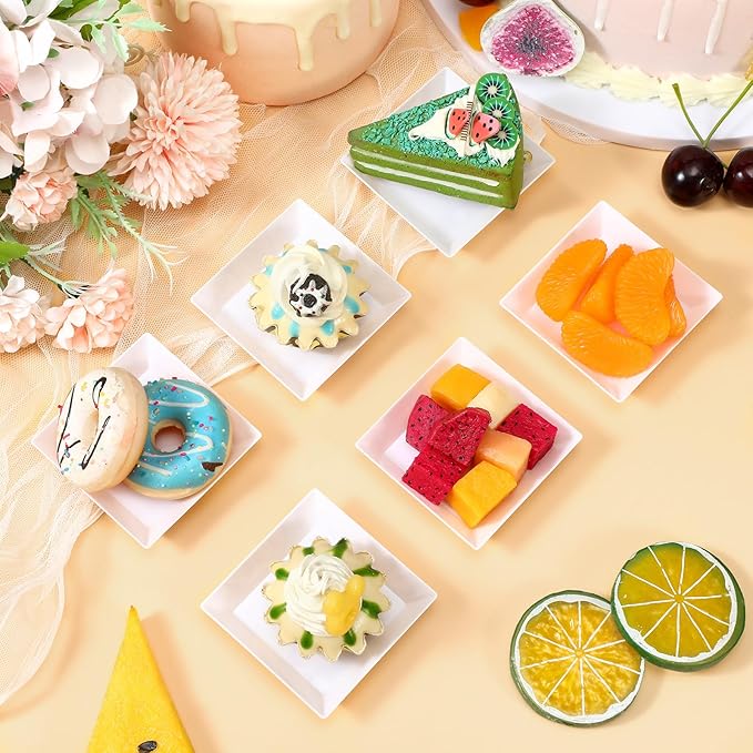 200 Pieces Mini Square Dessert Plates 2.5 x 2.5 Inch Disposable Appetizer Plates Small Clear Plastic Dish for Dessert Salad Appetizer Sauces Tastings Cake Wedding Party Serving (White)