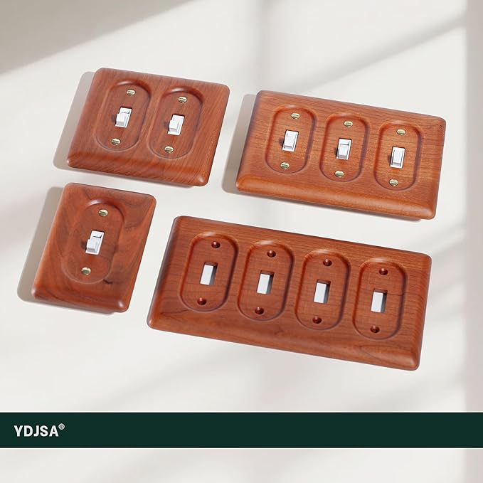 Four Rocker 4 Toggle Light Switch Cover Plate Made of Cherry Wood Durable Elegant Design Perfect for Home Decor