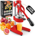 Zulay Kitchen Cast Iron Juicer - Easy-to-Clean Heavy-Duty Manual Juicer, Professional Citrus Juicer - Stainless Steel Lemon Squeezer - Manual Citrus Press & Orange Squeezer - Orange Juicer (Red)