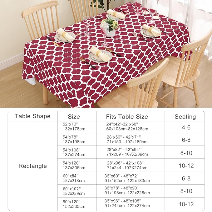 Smiry Rectangle Table Cloth, Waterproof Vinyl Tablecloth with Flannel Backing for Rectangle Tables, Wipeable Spillproof Plastic Tablecloths for Dining, Camping, Indoor and Outdoor (52"x70", Burgundy)