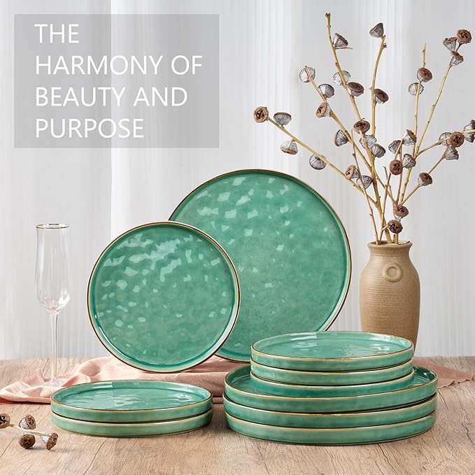 LIANYU 7.9 Inch Dessert Plates of 4, Kitchen Ceramic Dinner Plates Set, Dinnerware Serving Dishes Set, Dinnerware Salad Appetizer Plates for Microwave Dishwasher Oven, Chip Resistant, Emerald Green