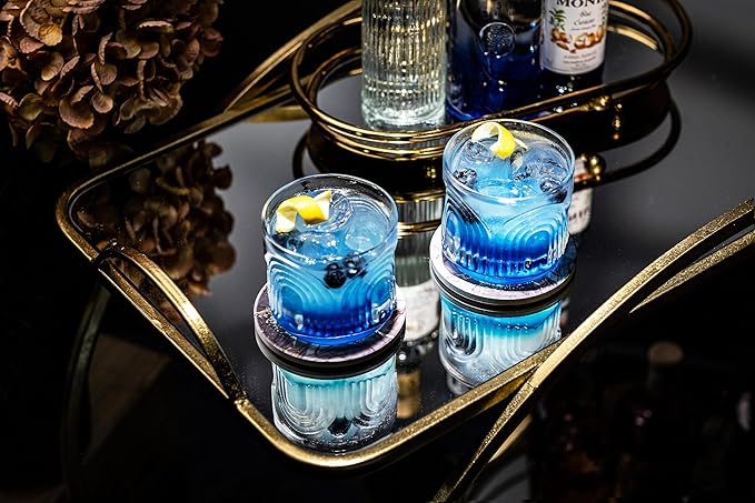 GLASSIQUE CADEAU Vintage Art Deco 1920s Lowball Cocktail Glasses | Set of 4 | 9 oz Crystal Old Fashioned Glassware for Drinking Classic Bar Drinks | Heavy Base Short Rocks Tumblers for Women