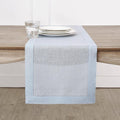 Solino Home Linen Light Blue Table Runner 144 Inches Long - 100% Pure Linen Extra Long Table Runner 14 x 144 Inch for Winter, Spring, Easter - Classic Hemstitch