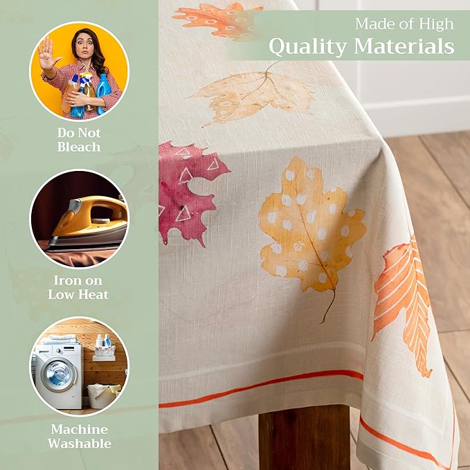 Maison d' Hermine Table Cloth Rectangle Table 100% Cotton 54 x 72 Inches Fall Tablecloth Reusable Everyday Use for Thanksgiving Christmas Decorations Dining Farmhouse Party (Colours of Autumn)