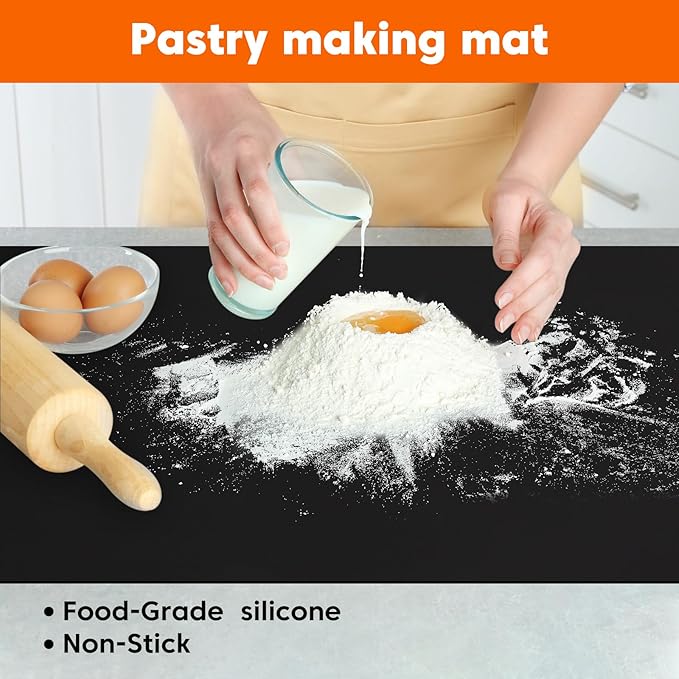 Large Silicone Mats for Kitchen Counter,16" x 72" Heat Resistant Silicone Mat,Food Grade Silicone Pastry Mat,New Skin-Friendly Material Silicone Countertop Protector Mat,Freely Cuttable,Black