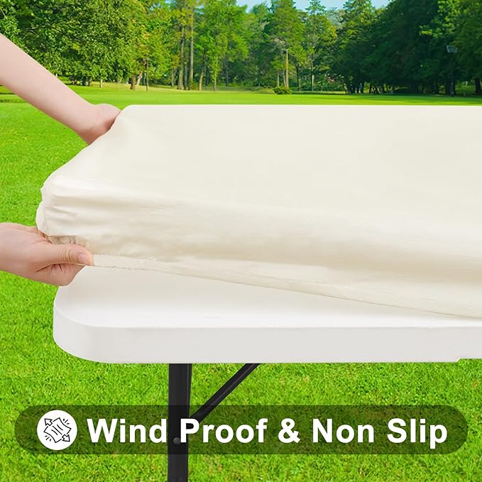Smiry Rectangle Tablecloth, Elastic Fitted Flannel Backed Vinyl Tablecloths for 6ft Folding Tables, Waterproof Wipeable Table Covers for Indoor, Outdoor, Picnic and Camping (Beige, 30"x72")