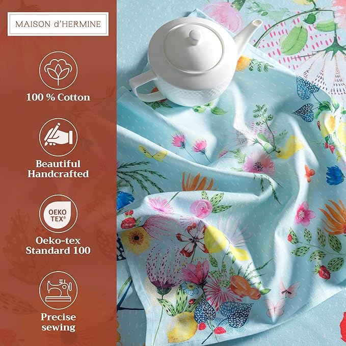 Maison d' Hermine Cloth Napkins Set of 4 100% Cotton Everyday Reusable Square Napkins Cloth Washable Dinner Wedding Restaurant Valentines Day Decorations Spring/Summer (Jardin D'Ete - Mint, 20" x 20")