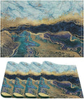 Marble Linen Placemats Set of 4, Modern Luxury Foil Cracked Texture Blue Gold Marble Washable Cloth Place Mats, Non-Slip Dining Table Placemats for Home Kitchen Party Banquets Decor 12x17 Inch