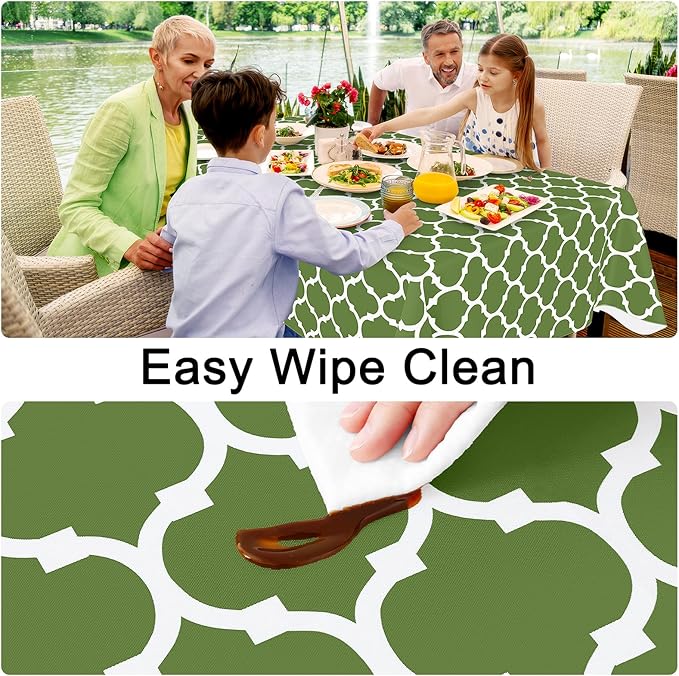 Smiry Rectangle Table Cloth, Waterproof Vinyl Tablecloth with Flannel Backing for Rectangle Tables, Wipeable Spillproof Plastic Tablecloths for Dining, Camping, Indoor and Outdoor (52"x70", Green)