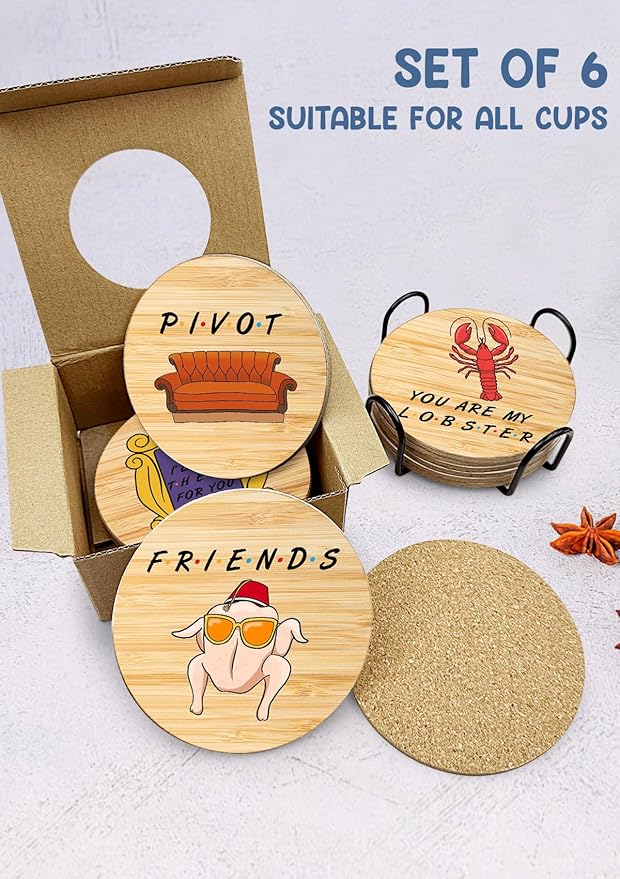 Friends TV Show Merchandise,6 PCS Cork Coasters for Drinks,Funny Coaster Set with Coasters Holder,Friends TV Fans Clean Dirty Dishwasher Magnet,Refrigerator Sign Kitchen Decor Gifts