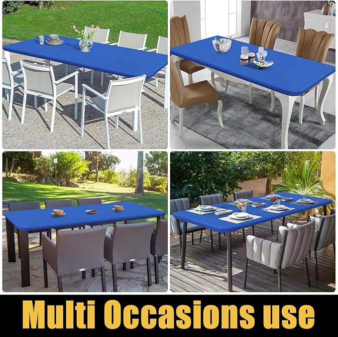 Smiry Rectangle Picnic Table Cloth, Waterproof Elastic Fitted Tablecloths for 8 Foot Tables, Washable Polyester Table Cover for Camping, Indoor and Outdoor (Blue, 30"x96")