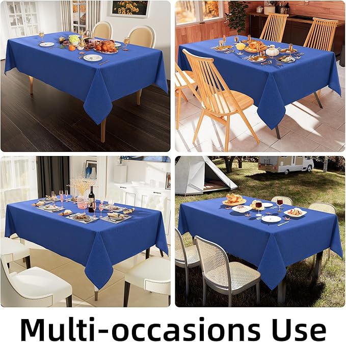 Smiry Rectangle Faux Linen Table Cloth, Waterproof Burlap Fabric Tablecloth, Washable Decorative Farmhouse Table Covers for Kitchen, Dining, Parties, 60x102, Indigo