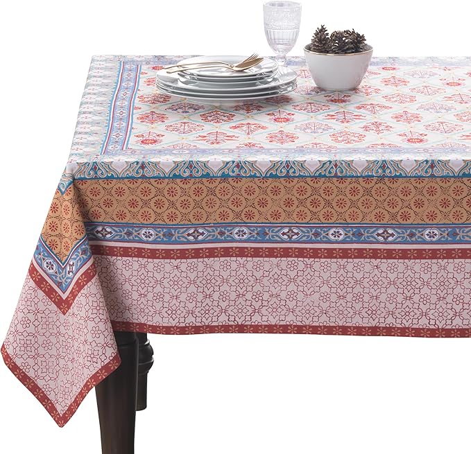 Maison d' Hermine Table Cloth Square Table 100% Cotton 60 x 60 Inches Fall Tablecloth Reusable Everyday Use for Thanksgiving Christmas Decorations Dining Farmhouse Party (Romane)