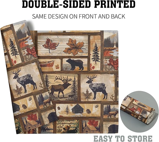 Rustic Bear Deer Place Mats - Vintage Cabin Moose Placemats Set of 4 Forest Animal Wildlife Table Mats Lodge Pine Cone Tablemats 12x18 for Dining Kitchen Farmhouse