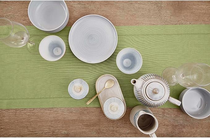 Solino Home Linen Moss Green Table Runner 48 Inches - 100% Pure Linen Small Table Runner 14 x 48 Inch Ideal for Dresser and Coffee Tables - Classic Hemstitch - Winter, Spring, Easter, St Patricks Day