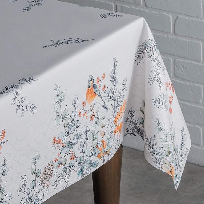 Maison d' Hermine Table Cloth Rectangle Table 100% Cotton 60 x 120 Inches Fall Tablecloth Reusable Everyday Use for Thanksgiving Christmas Decorations Dining Farmhouse Party (Whitish Shabby Chique)