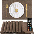 Placemats Set of 8, Faux Linen Dining Table Mats Heat Resistant Placemats for Kitchen Table, Washable Anti-Slip Place Mats, Kitchen Placemats Easy to Clean(Dark Brown)
