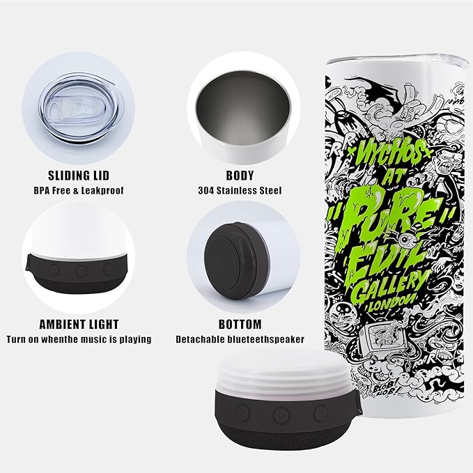 12pack 20oz cups Bluetooth Tumbler with Straw and Lid, Double-Wall Stainless Steel Vacuum Insulation Sublimation Tumbler Blank, RemovableRechargeable Bluetooth Wireless Speaker