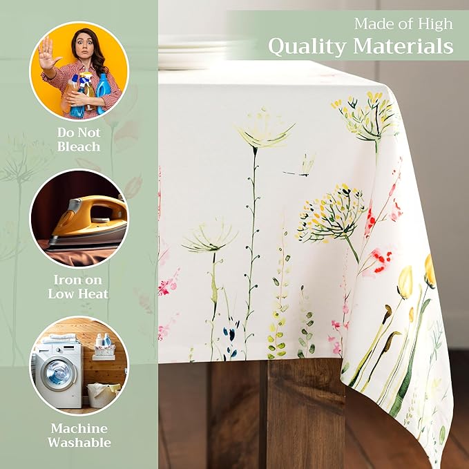 Maison d' Hermine Table Cloth Rectangle Table 100% Cotton 70 x 120 Inches Tablecloth Reusable Decorative for Dining Room Farmhouse Home Valentines Day Decorations Spring Summer - Botanical Fresh
