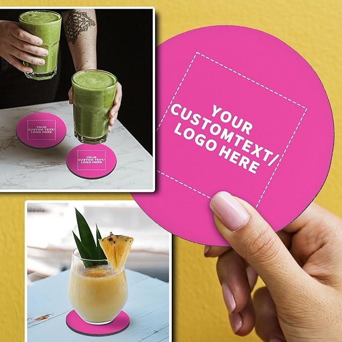 10 Round Foam Bud Coasters Pack, 4 inch - Customizable Text, Logo - PU Foam, Party Favor - Neon Pink