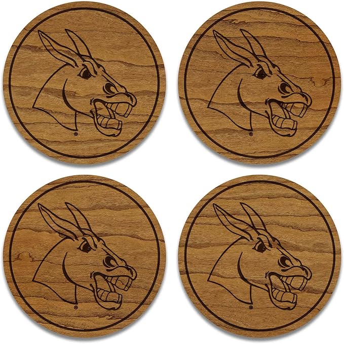 LazerEdge Central Missouri Mules Wooden Coaster Set - Cherry Wood - Officially Licensed Product - 4-Pack
