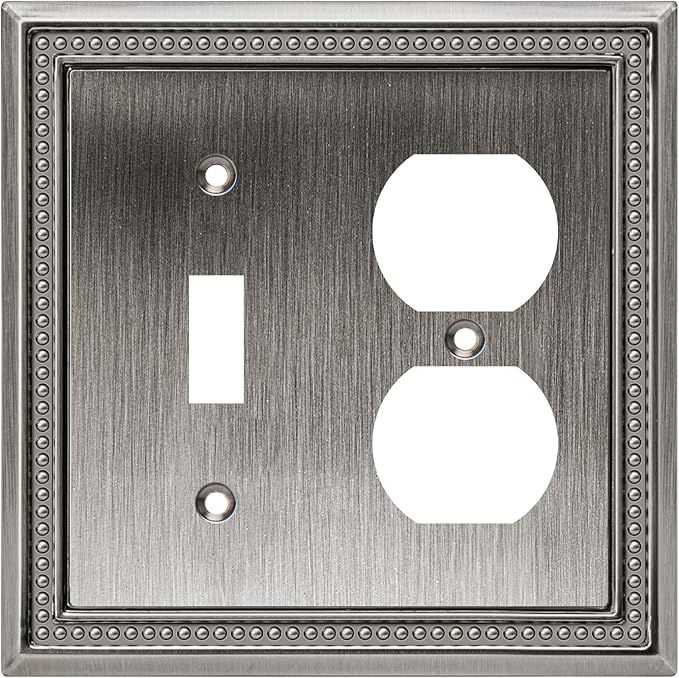 Henne Bery Sunken Pearls Heavy Duty Decorative Wall Plate Switch Plate Outlet Cover (Toggle/Duplex, Heirloom Silver)