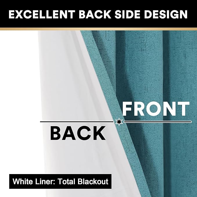 PrinceDeco Blackout Curtains for Sliding Glass Doors Teal Blue Black Out Curtains Blackout Curtains for Bedroom Energy-Efficient Temperature Regulators Patio Door Curtains 100X84 Inches