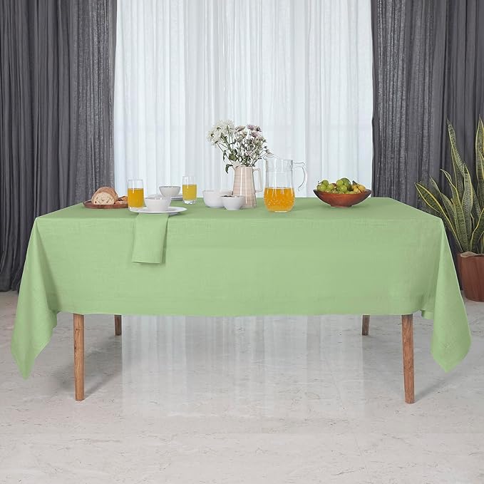 D'Moksha Homes Linen Tablecloth 60 x 90 Inch - 100% Pure Linen Sage Green Tablecloth for Rectangle Tables - Machine Washable Table Cloth for Spring, St Patricks Day, Easter
