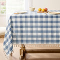 Softalker Checkered Tablecloth Rectangle, Outdoor Linen Cotton Gingham Table Cloth with Tassel, Heavy Duty Wrinkle Free Buffalo Plaid Table Cover for Kitchen Dining Home Party - 55 x 102 Inch, Blue