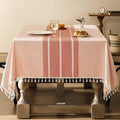 ZeeMart Contrast Linen Table Cloth Rectangle Table Cloths 60x120 Inch Orange, Farmhouse Style Heavy Weight Burnt Orange Fall Tablecloth, Water Resistant Burlap Tablecloths