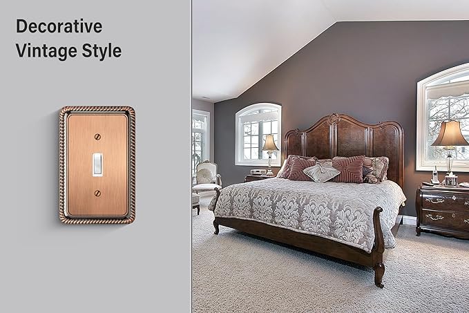 Henne Bery Rope Edge Decorative Wall Plate Switch Plate Outlet Cover (Single Toggle, 2 Pack, Antique Copper)