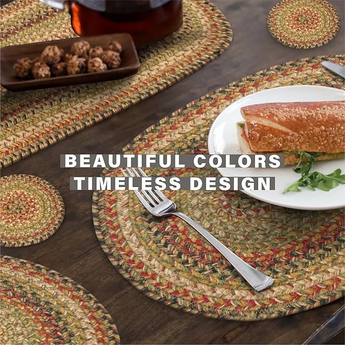 Homespice Kingston Braided Oval Table Runner, Warm Country Decor, Multicolor 11x36 - Jute Dining Table Accessories - Rich Colors, Easy to Clean, Durable and Protects Furniture