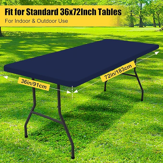 Smiry Rectangle Picnic Table Cloth, Waterproof Elastic Fitted Tablecloths for 6 Foot Tables, Washable Polyester Table Cover for Camping, Indoor and Outdoor (Navy, 36"x72")