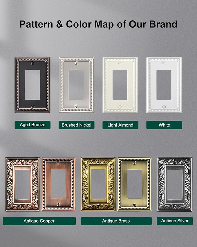 4-Pack Decorator Outlet Cover Plate, Decorative Switch Plates and Outlet Covers, Aged Bronze Metal Wall Plates for Electrical Outlets, Receptacle, GFCI Outlet, Dimmer Switch