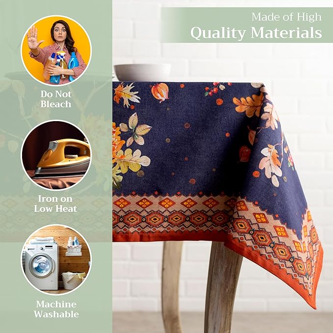 Maison d' Hermine Table Cloth Rectangle Table 100% Cotton 60 x 90 Inches Fall Tablecloth Reusable Everyday Use for Thanksgiving Christmas Decorations Dining Farmhouse Party (Kelim - Infinity)