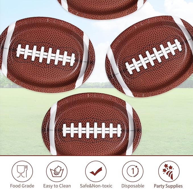 50 Pcs Football Oval Plates 10" x 12" Large Football Paper Plates 400 GSM Disposable Heavy Duty Football Birthday Party Decorations for Football Theme Party Supplies Sports Game Tailgate Party Decor