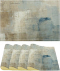 Gradient Placemat Set, Modern Minimal Fashion Abstract Beige Brown Blue Art Oil Painting Brush Strokes Patchwork Pattern Home Decor Linen Table Mats for Dining Room Kitchen Party (17x12in) x4P