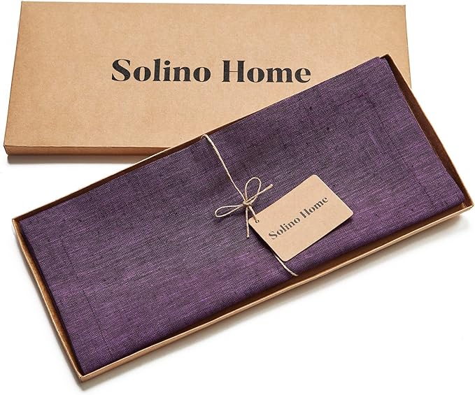 Solino Home Linen Table Runner 72 Inches Long - Athena, 100% Pure Linen Grape Dining Table Runner 14 x 72 Inch for Winter, Valentines, Spring, Easter